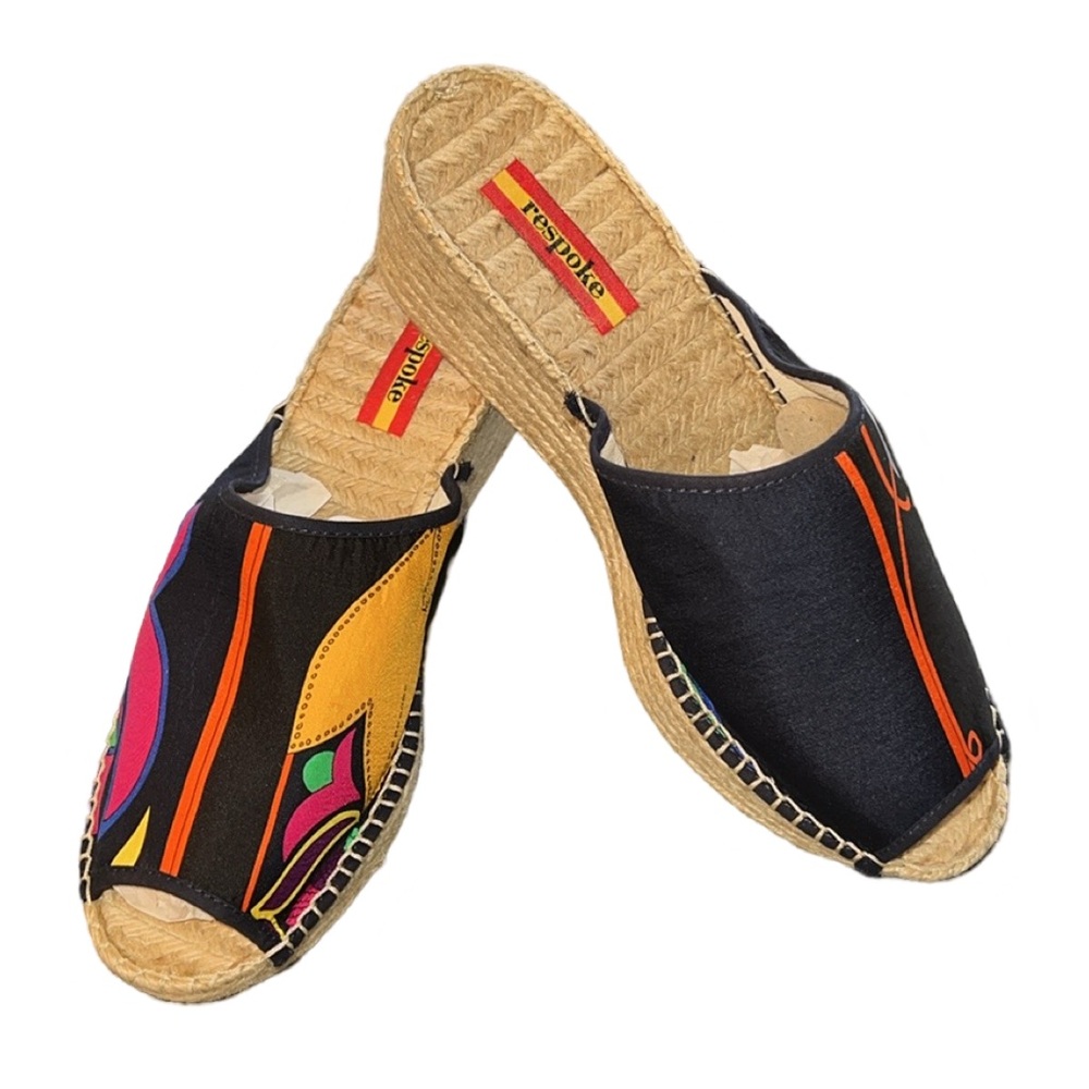 Respoke | Salma Platform Wedge Espadrille Slide Sandals | Black | 40 9.5 10 New